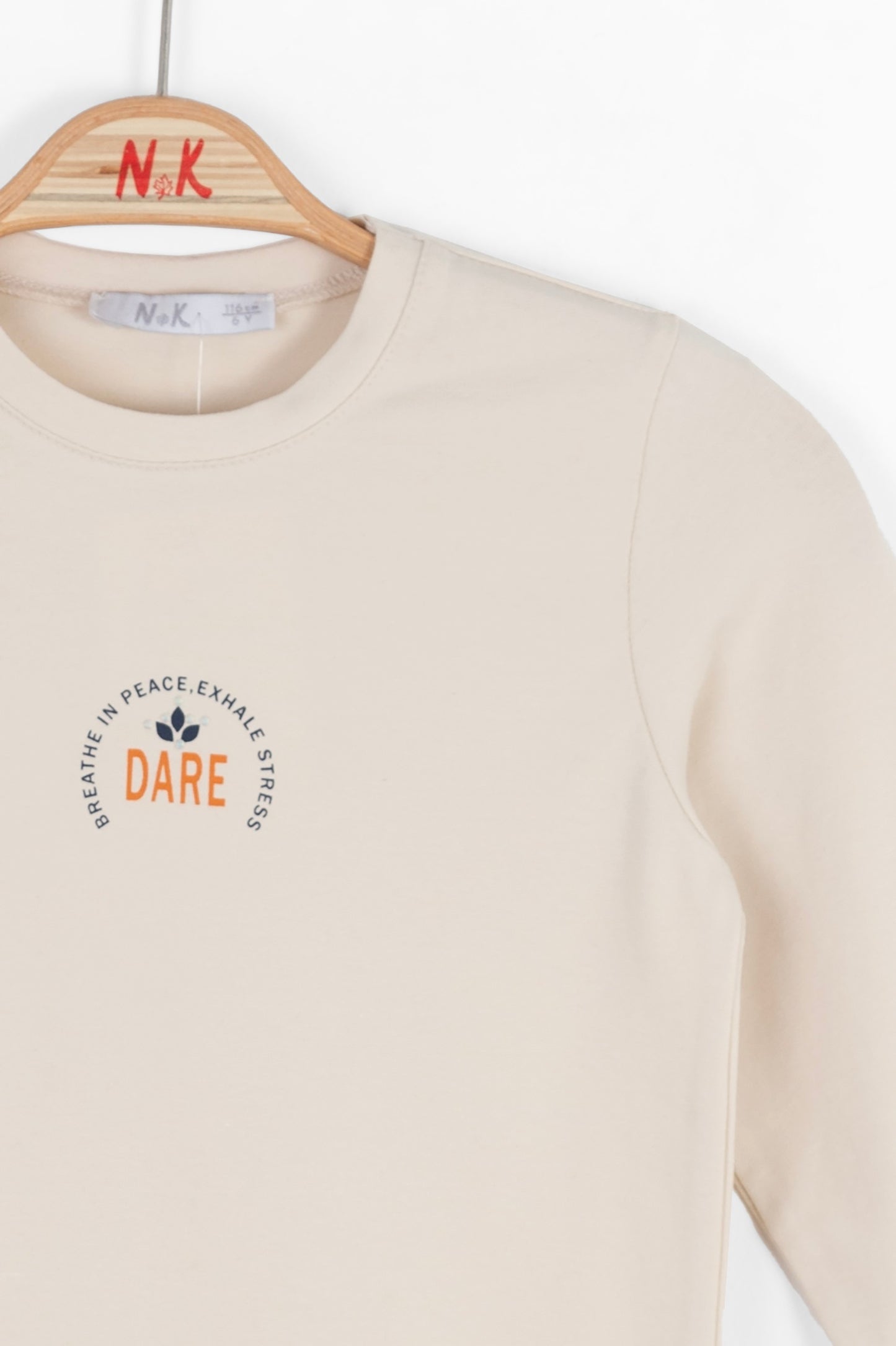 Girls off white, long sleeve t-shirt cotton.
