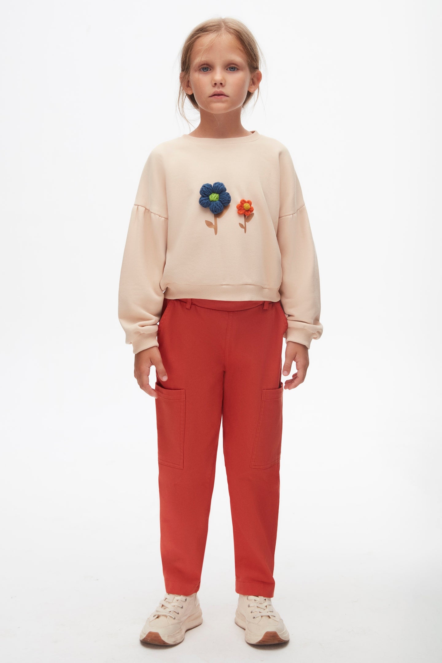 Girls flower patern Jumper.Soft and cozy, kids casual wear, vibrant yarn flower design.