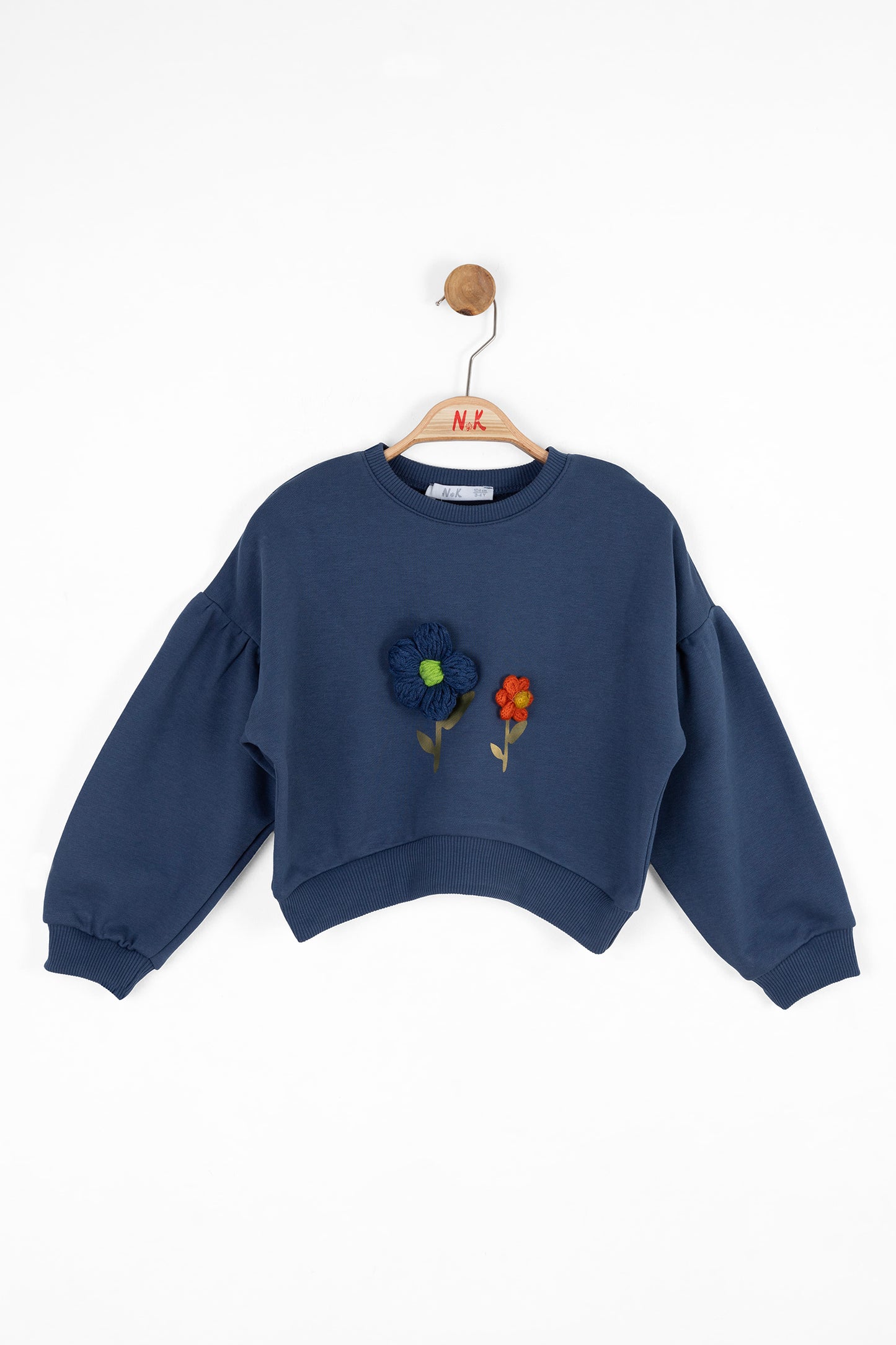 Blue 3D flower appliqué jumper