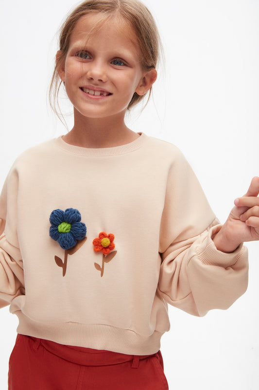 Girls flower patern Jumper.Soft and cozy, kids casual wear, vibrant yarn flower design.