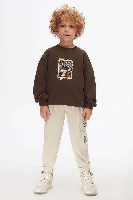 Kids Beige Cargo Jogger Pants