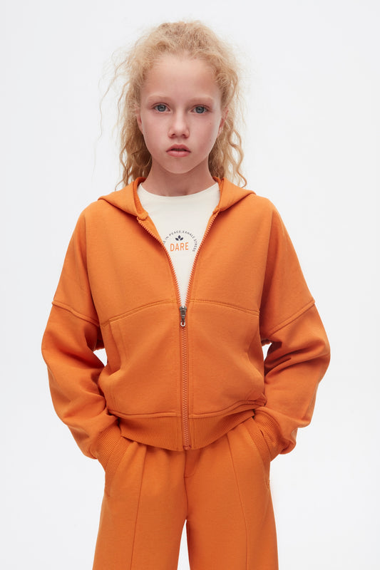 Zip - through hoodie, for kids orange colour.