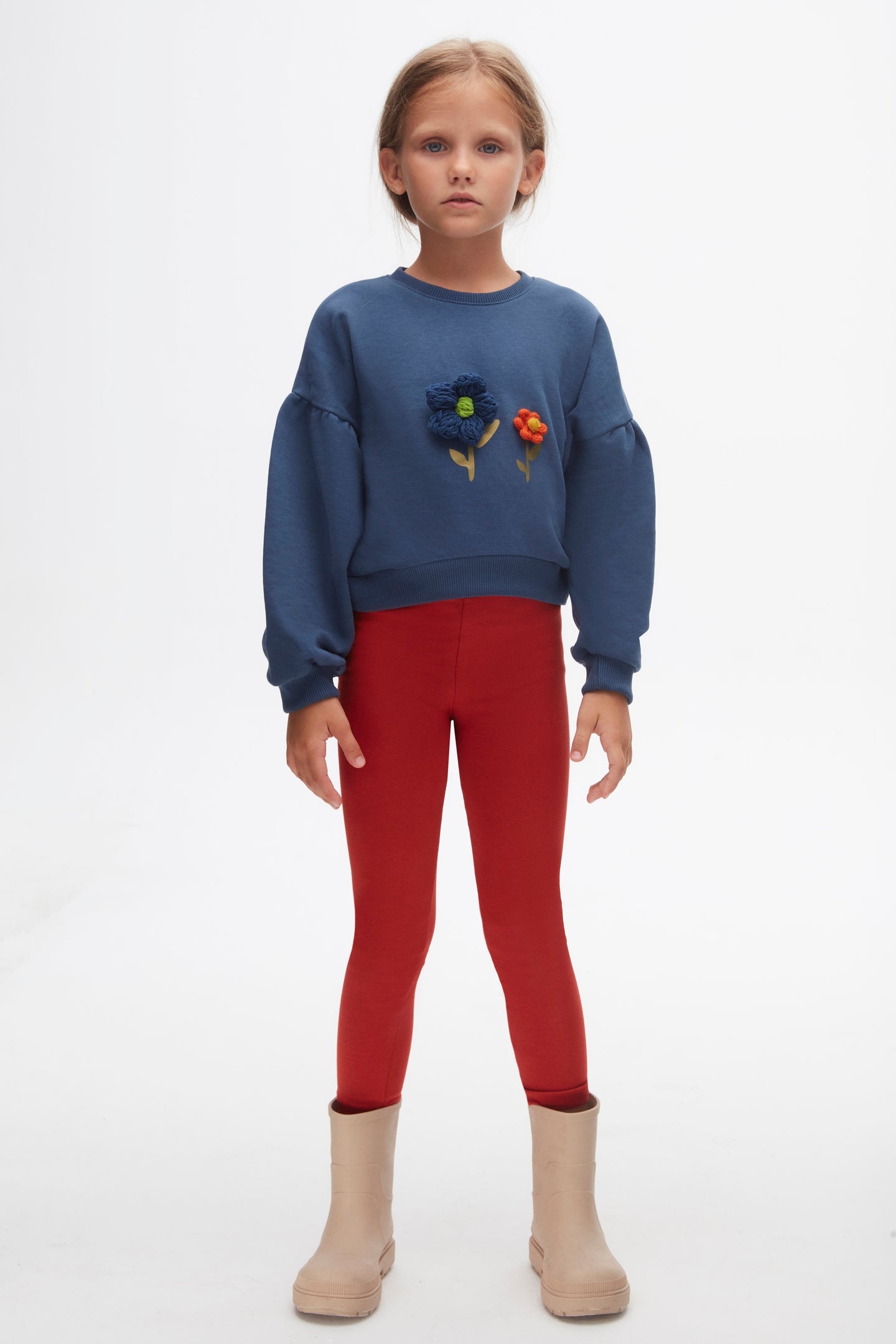 Blue 3D flower appliqué jumper