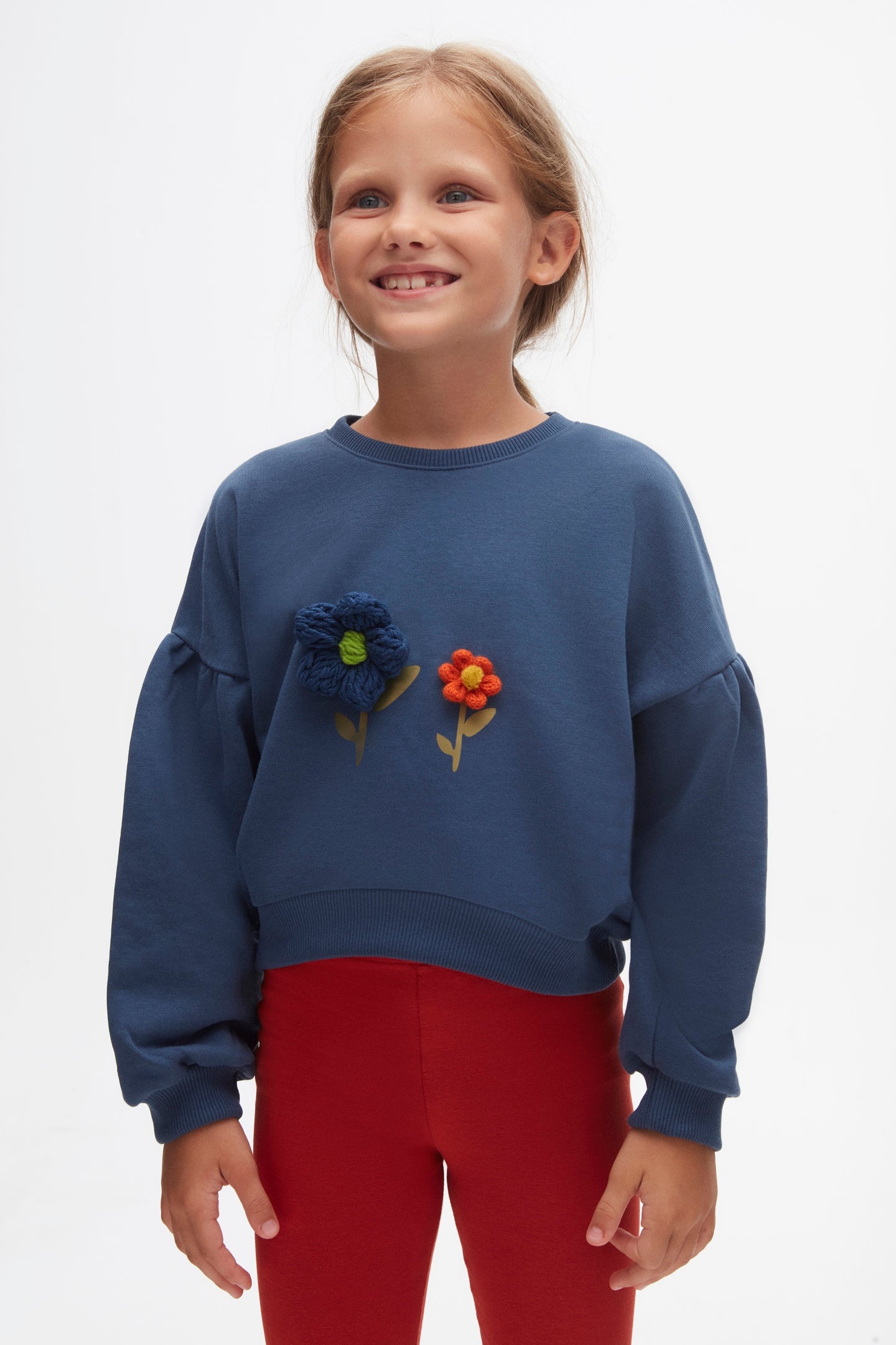 Blue 3D flower appliqué jumper