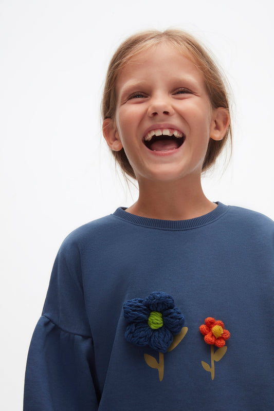 Blue 3D flower appliqué jumper